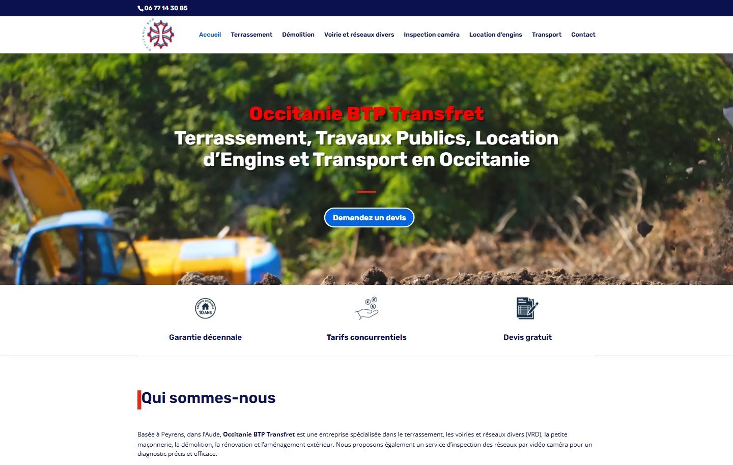 Page d'accueil du site occitaniebtp.fr sur ordinateur