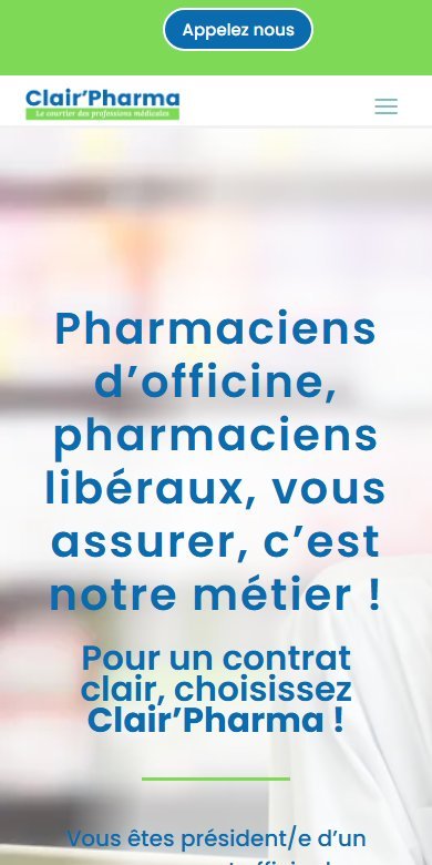 Le site clairpharma.fr affiché sur smartphone