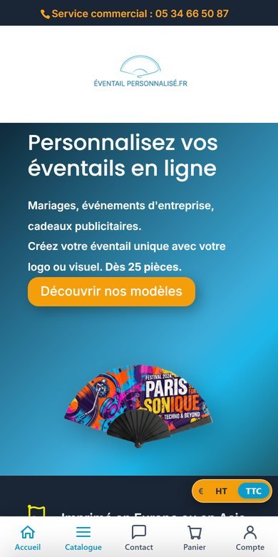 La boutique eventail-personnalise.fr affichée sur smartphone